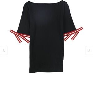 NWT LAUREN RALPH LAUREN Black Boatneck Ribbon Tie Short Sleeve Top sz PXS
